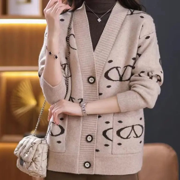 Abandoned Soil Style Autumn and Winter Knitted Cardigan Stylish Sweater Women's Coat New Large V-neck Cardigan Thick Tops