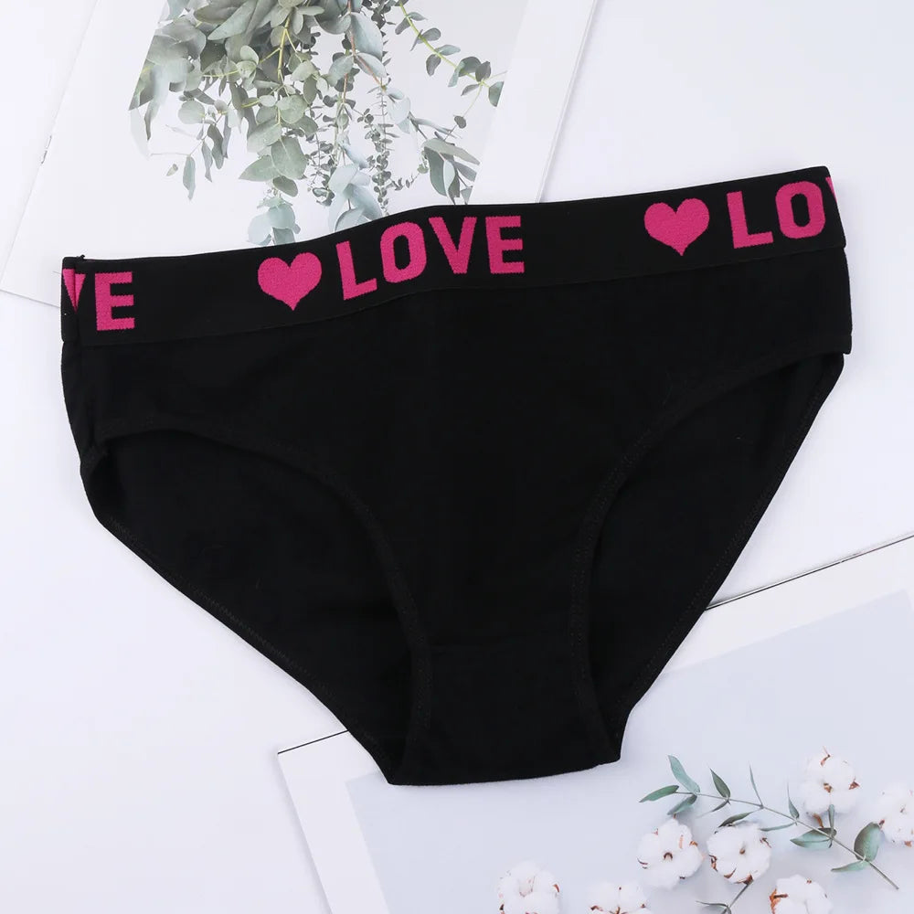 3PCS Girl's  Low Waist Briefs Women's Love Letter Printing Underwear