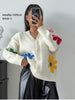 Women Loose-fit Embroidered Flower Cardigan Sweater Thick Casual Open Front Cardigan for Autumn and Winter 2024