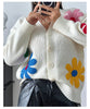 Women Loose-fit Embroidered Flower Cardigan Sweater Thick Casual Open Front Cardigan for Autumn and Winter 2024