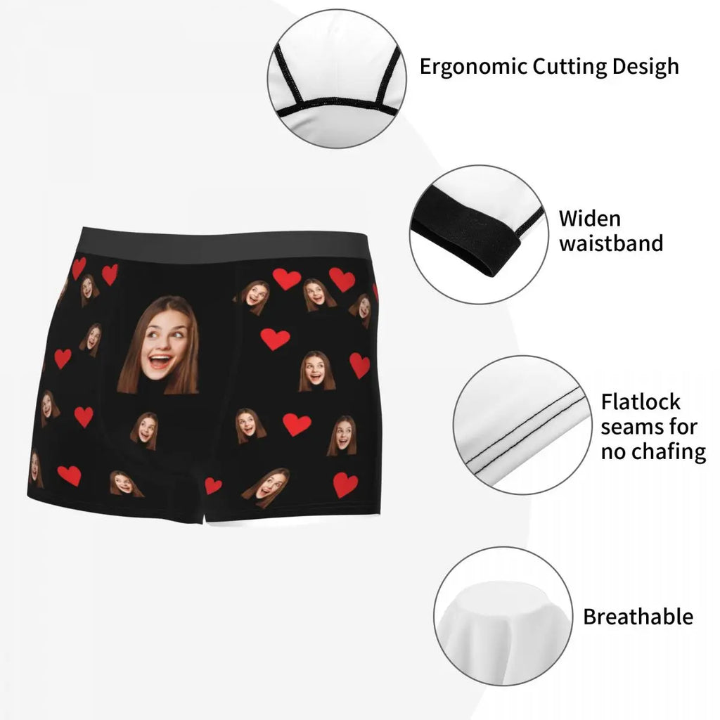 Valentine's Day Gifts Custom Funny Boxer Briefs with Wife's Face Customized Print Underwear for Men Boyfriend For Husband