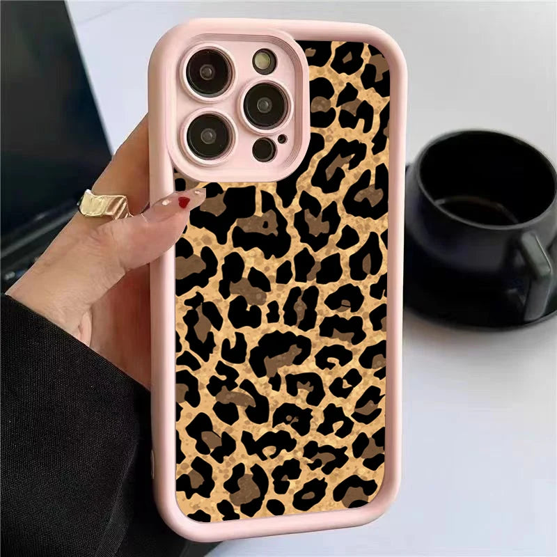 Leopard Print Graphic Silicone Phone Case For iPhone 15 14 13 12 11 Pro Max XS X XR 7 8 14 Plus 15 Shockproof Soft Bumper Cover