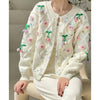 Chic Flower Embroidery Round Neck Cardigan 2024 Women Sweater Knitwear