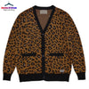 Trend High Street Leopard Print Cotton V-Neck Knit Cardigan Men's Women's Best Quality Casual Sweater