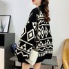 Women's 2024 Autumn/Winter New Retro Geometric Diamond Shaped Sweater Loose Outerwear Lazy Style Coat Thick Knitted Cardigan