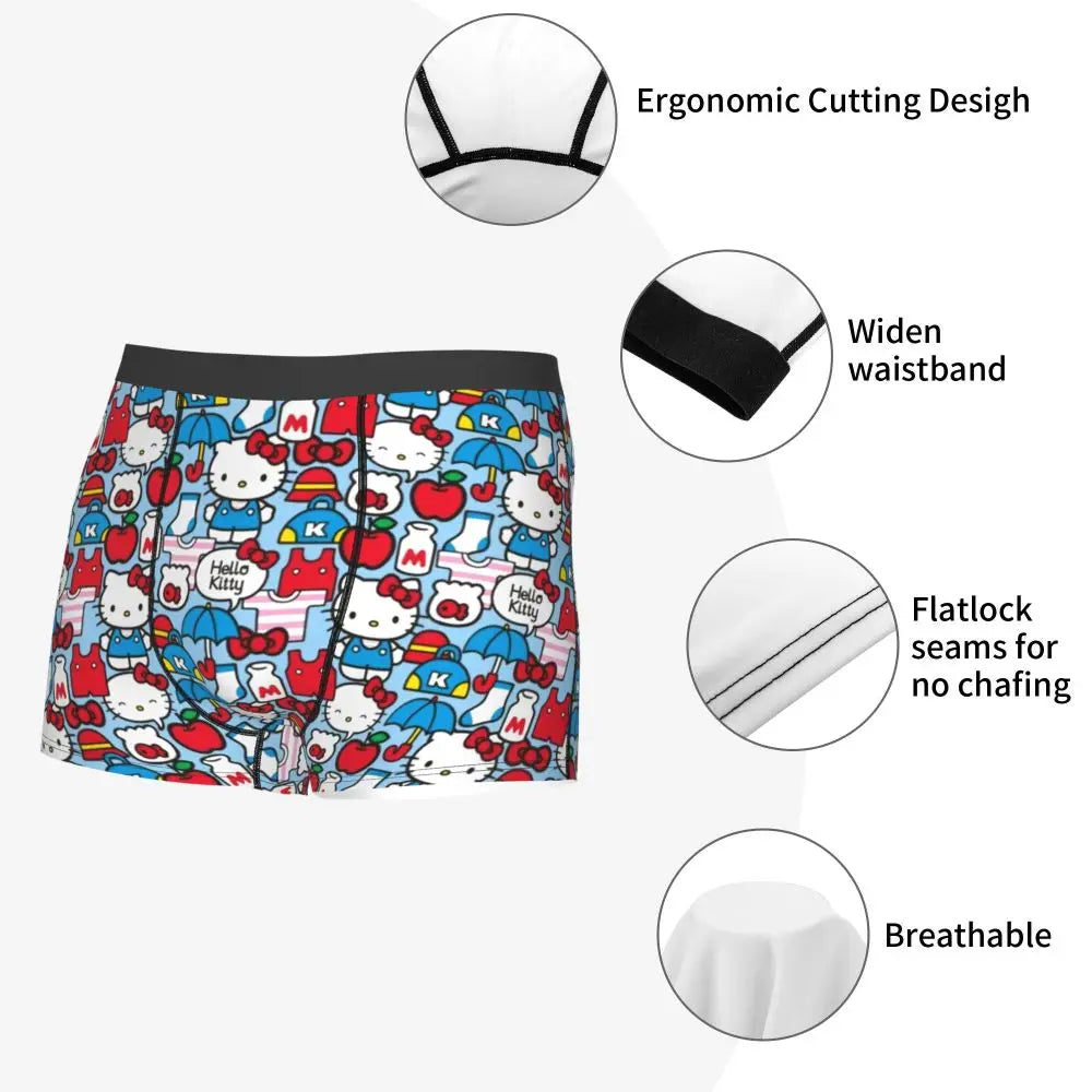 Custom Male Cool Hello Kitty Men Underwear Boxer Briefs Soft Shorts Panties Underpants