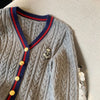 2024 Autumn Winter Preppy Style V-Neck Knitting Long Sleeve Cardigan Women Casual Appliques Single Breasted Female Loose Sweater