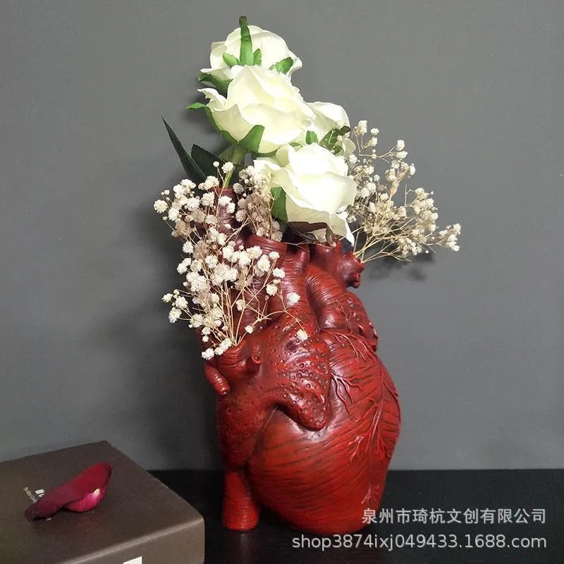 Heart Shape Flower Vase Resin Vase Dried Flower Container Vases Pots Body Sculpture Desktop Flower Pot Home Decoration Ornaments