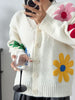 Women Loose-fit Embroidered Flower Cardigan Sweater Thick Casual Open Front Cardigan for Autumn and Winter 2024