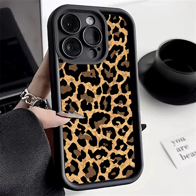 Leopard Print Graphic Silicone Phone Case For iPhone 15 14 13 12 11 Pro Max XS X XR 7 8 14 Plus 15 Shockproof Soft Bumper Cover