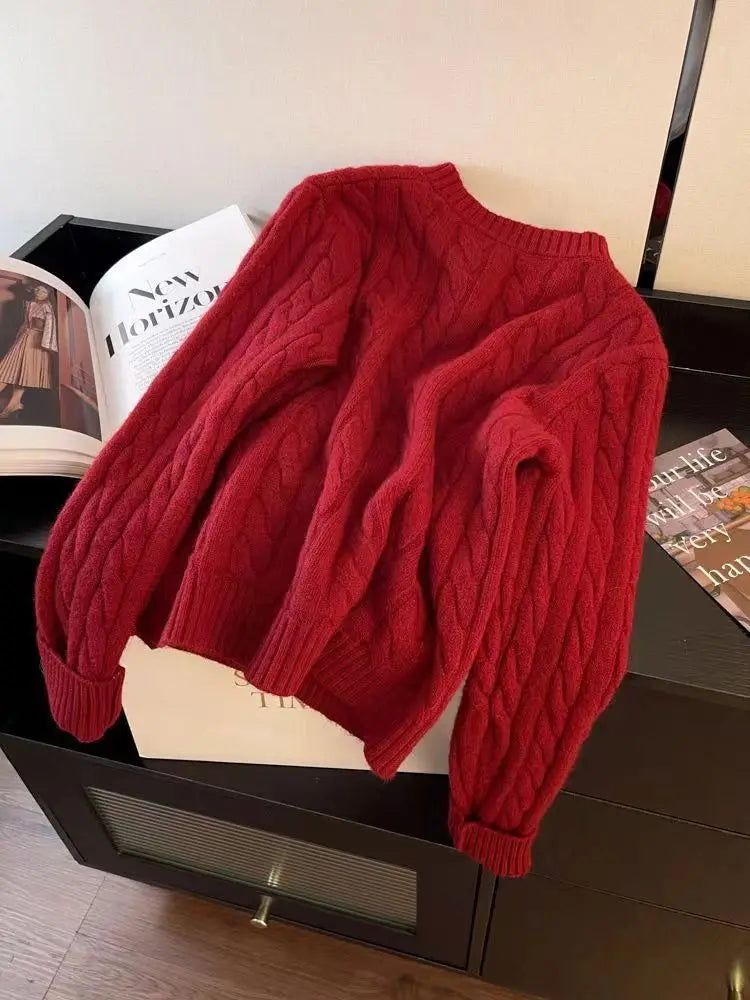 New Korean Style Western-style Sweet Color Love Button Versatile Soft Waxy Knitting Cardigan Fashion Fried Dough Twists Sweater