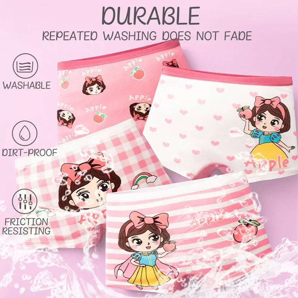 4pcs Little Girl Boxers Panties Toddler Girls Cute Cartoon Printing Boyshorts Underwear Pink Children Girl Underpants 1-14 Years