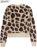 Zevity 2023 Women Vintage Leopard Pattern Fur Effective Knitting Sweater Female Chic Buttons Cardigan Coats Tops CT5834