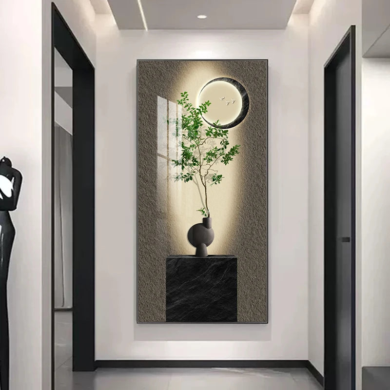 New Chinese Style Green Plants Canvas Painting Still Life Vase Flower Posters Prints for Porch Living Room Wall Decor Unframed