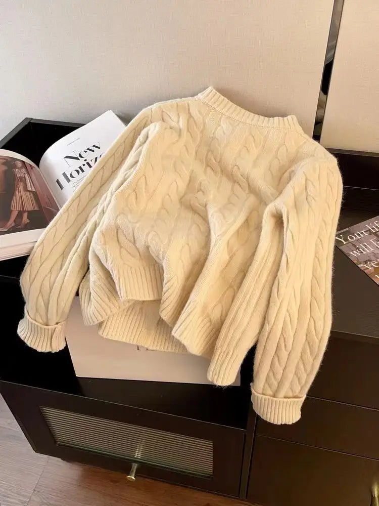 New Korean Style Western-style Sweet Color Love Button Versatile Soft Waxy Knitting Cardigan Fashion Fried Dough Twists Sweater