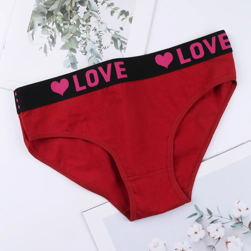 3PCS Girl's  Low Waist Briefs Women's Love Letter Printing Underwear