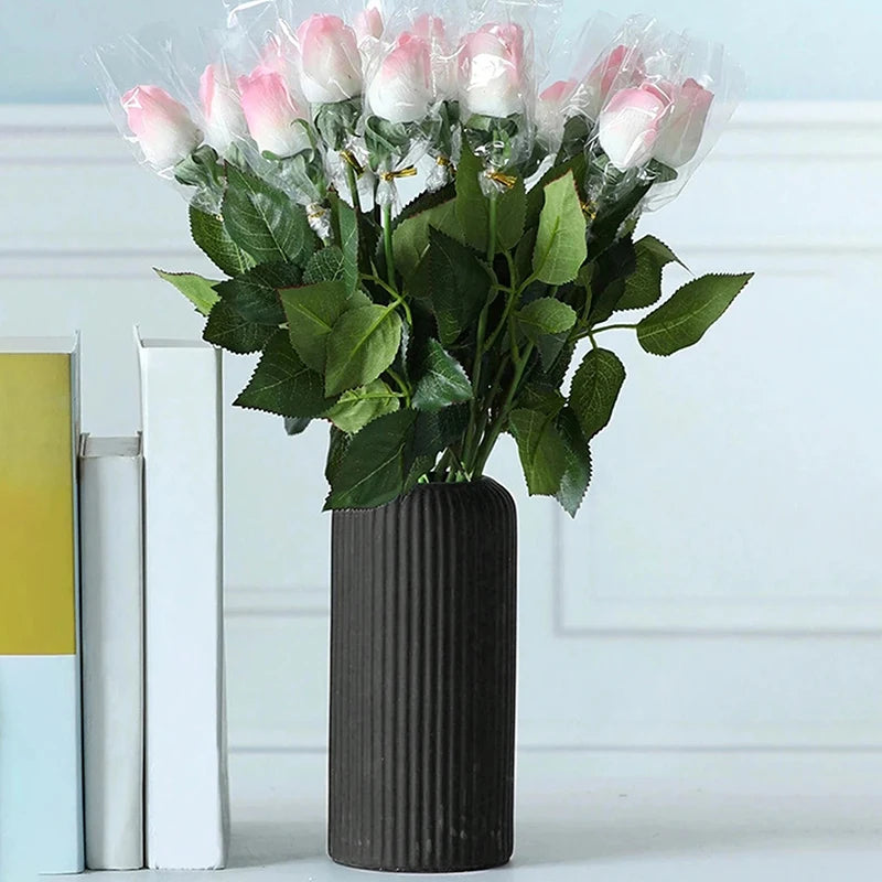 Striped Ceramic-Like Plastic Vase For Flowers Decorative Floral Arrangement Display Creative Little Flower Vase