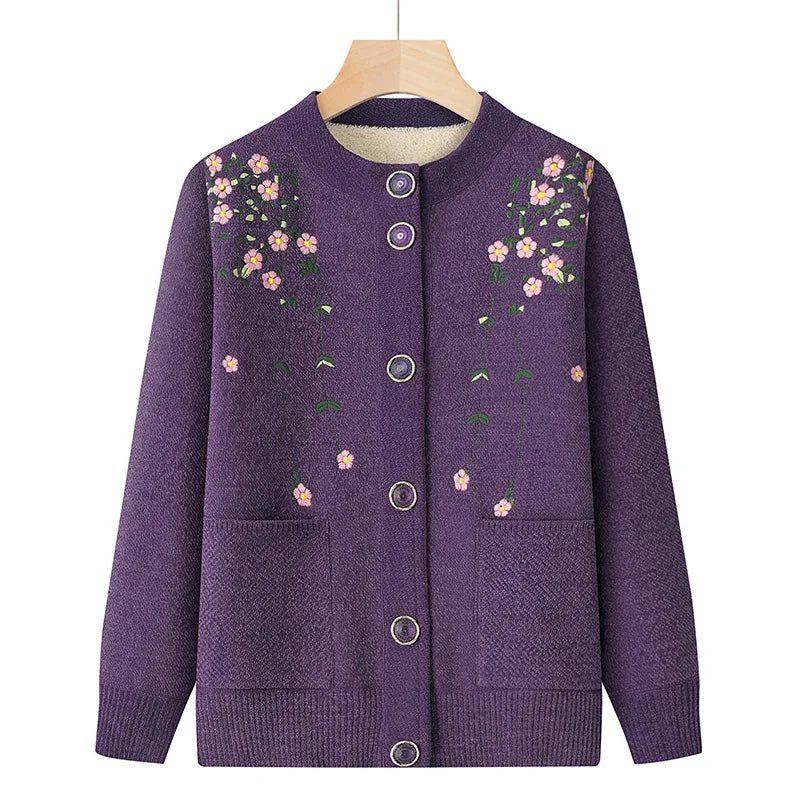 Women's Clothes Long Sleeve Winter Outerwear Middle Aged XL-6XL Oversized Cardigan Sweater Women Floral Print Top Clothes