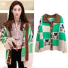 Bear Print Cardigan Women Korean Style Kawaii Plaid Sweater Knitted Jumper Fashion Polo Collar Coat Autumn Spring Female Tops