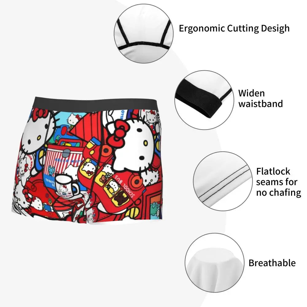 Custom Male Cool Hello Kitty Men Underwear Boxer Briefs Soft Shorts Panties Underpants