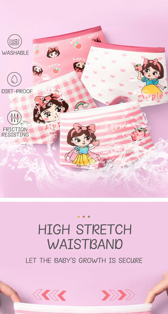 4pcs Little Girl Boxers Panties Toddler Girls Cute Cartoon Printing Boyshorts Underwear Pink Children Girl Underpants 1-14 Years
