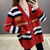 Striped Knitted Cardigan Jacket for Women's Spring and Autumn New Vintage Loose and Gentle Sweater Korean Version Lazy Style Jac