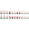 24pcs Christmas Holiday Themed Medium Square Fake Nails Pink Red & Green Glossy Press-On Nails Set Reusable Fake Nails for Women