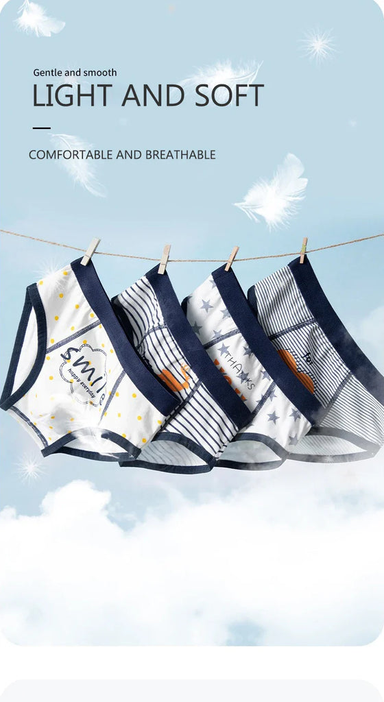4PCS Cotton Children Boys Boxer Briefs Cartoon Print Kid Underwear Boy Panties Shorts Breathable Toddlers Underpants Age 3-8