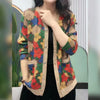 Autumn Winter Floral Printing Colorful Sweet Knitted Sweater Coat Thick Big Pockets Straight Single Breasted Cardigan Women Wild