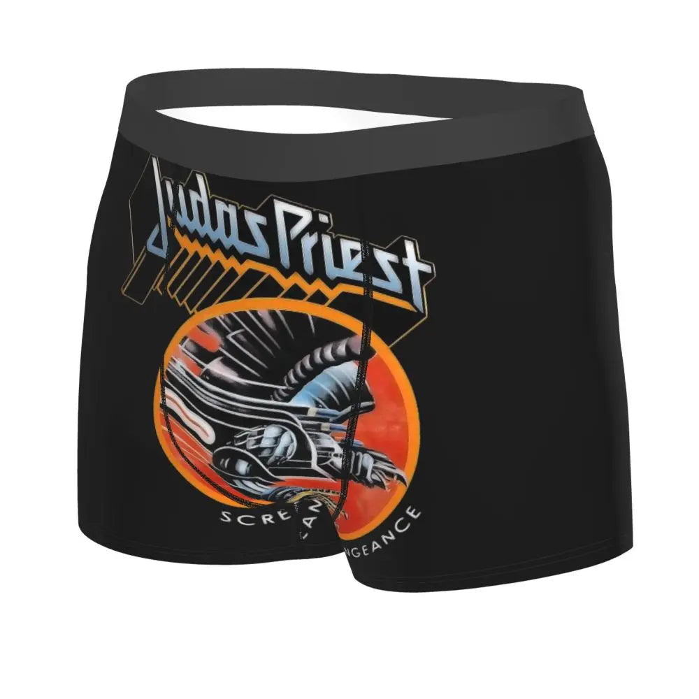 Judas Priest Accessories British Steel Firepower Men Boxer Briefs Breathable Underwear Top Quality Print Shorts Birthday Gifts