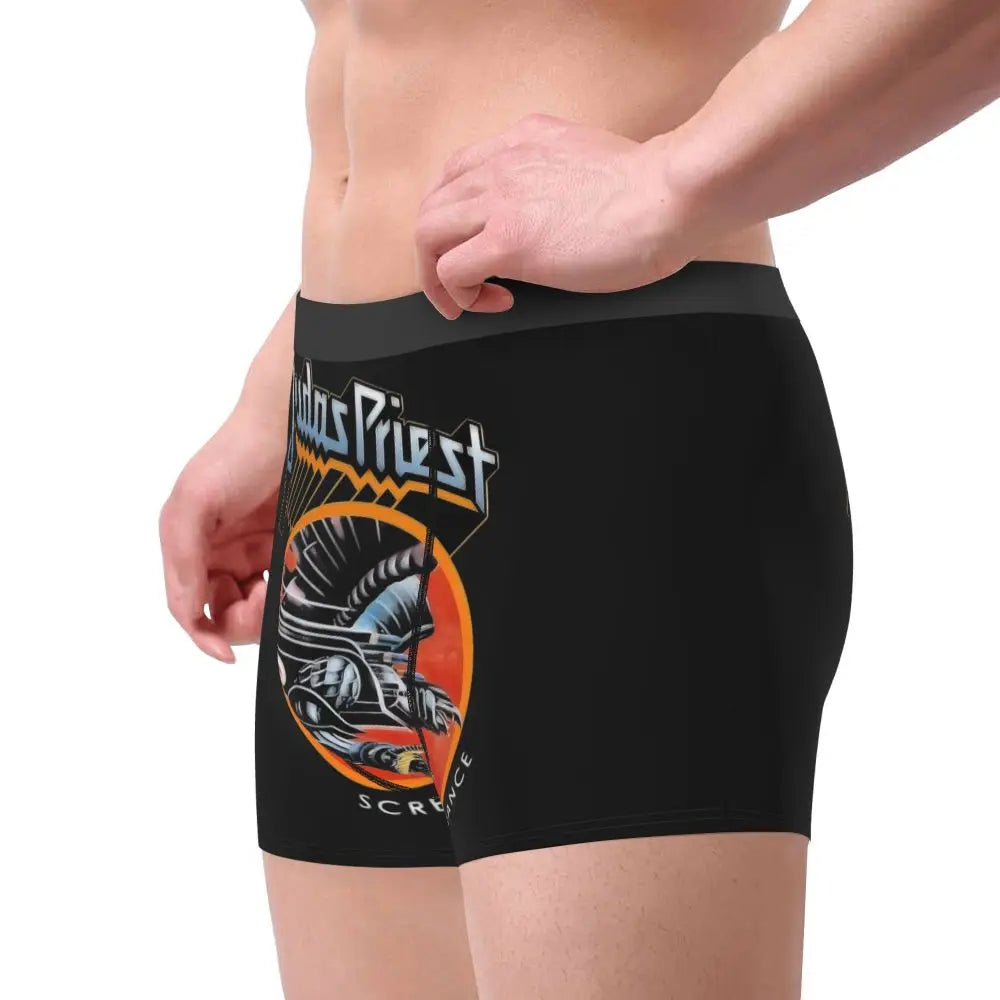 Judas Priest Accessories British Steel Firepower Men Boxer Briefs Breathable Underwear Top Quality Print Shorts Birthday Gifts