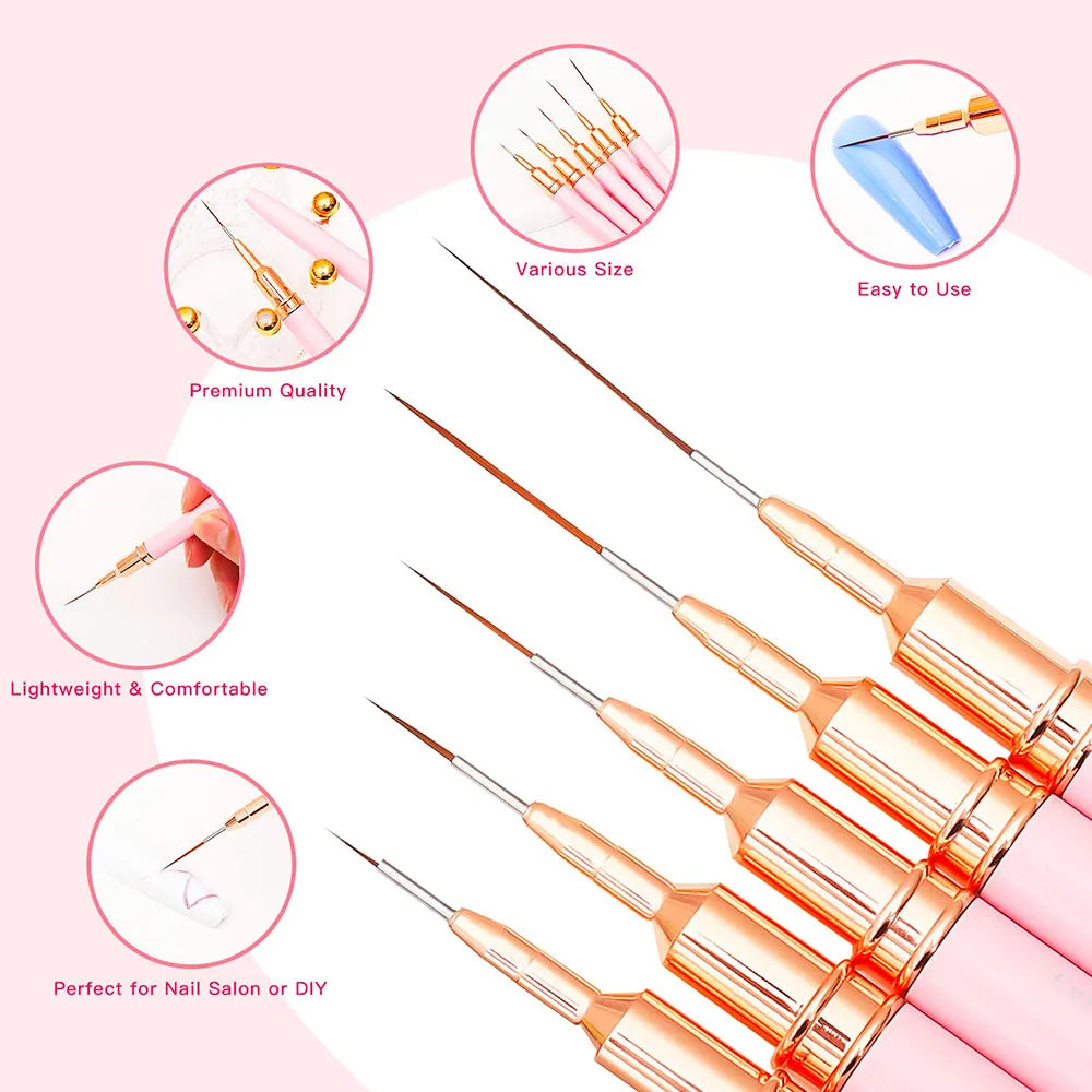 5pcs/set Nail Art Liner Brushes Set Elongated Striping Drawing Professional