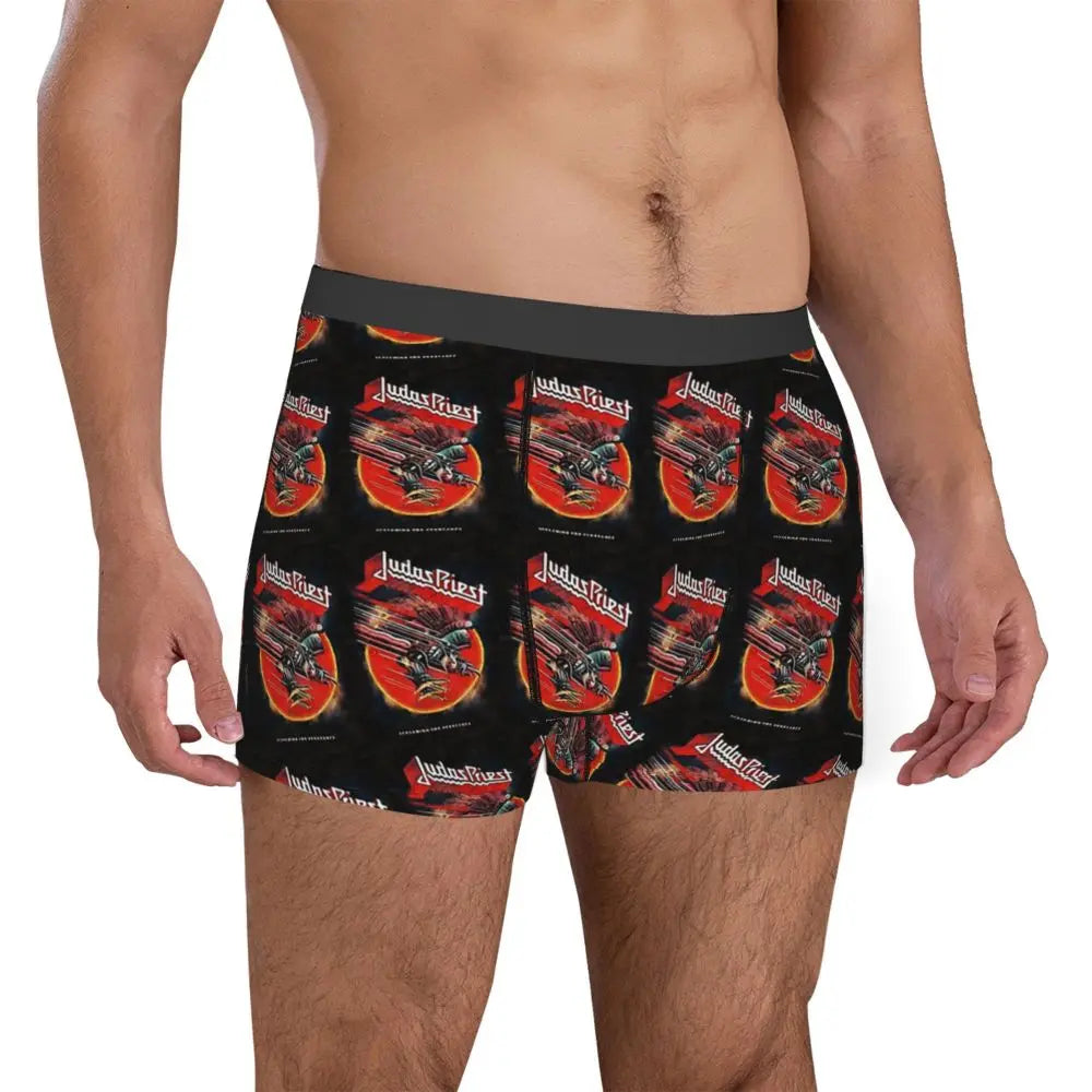 Judas Priest Accessories British Steel Firepower Men Boxer Briefs Breathable Underwear Top Quality Print Shorts Birthday Gifts