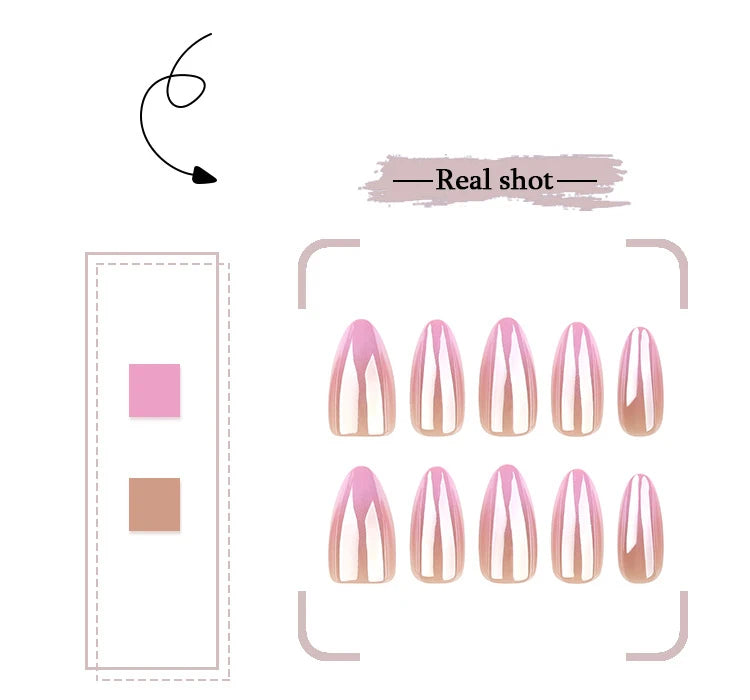 Pink Gradient Pearlescent Nail Art Fashion Glossy Almond False Nails Detachable Finished Fake Nails Press on Nails with Glue