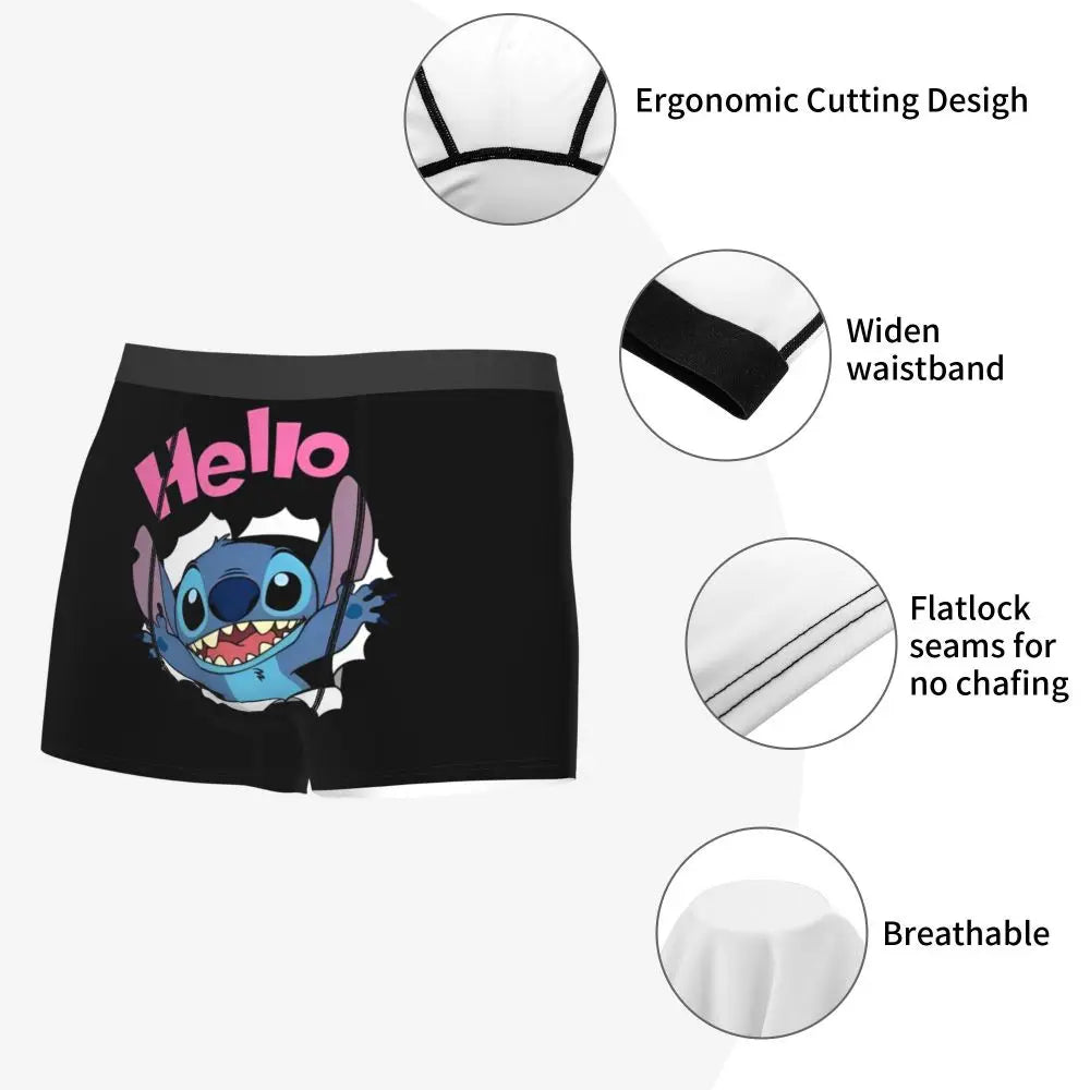 Boxer Lilo & Stitch Angel Love Alternative Shorts Panties Briefs Men Underwear Cartoon Cute Breathable Underpant Homme Plus Size