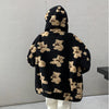 Women Sweet Cute Oversize Flannel Bear Pattern Sweater Korean Fashion Long Sleeve Zip Hoodie Y2k Autumn Tops Cardigan Sweaters