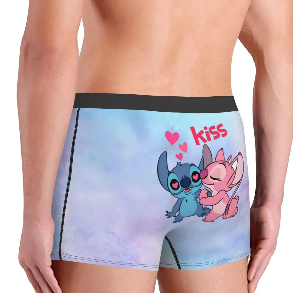 Boxer Lilo & Stitch Angel Love Alternative Shorts Panties Briefs Men Underwear Cartoon Cute Breathable Underpant Homme Plus Size