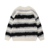 Striped Plush V-neck Sweater Women's Loose Casual Brushed Knit Trendy Couple Versatile Comfortable Harajuku High Street Cardigan