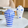 Ceramic Vase Blue Geometric Quilted Pattern Polka Dots Flower Arrangement Accessories Ceramic Crafts Home Decoration