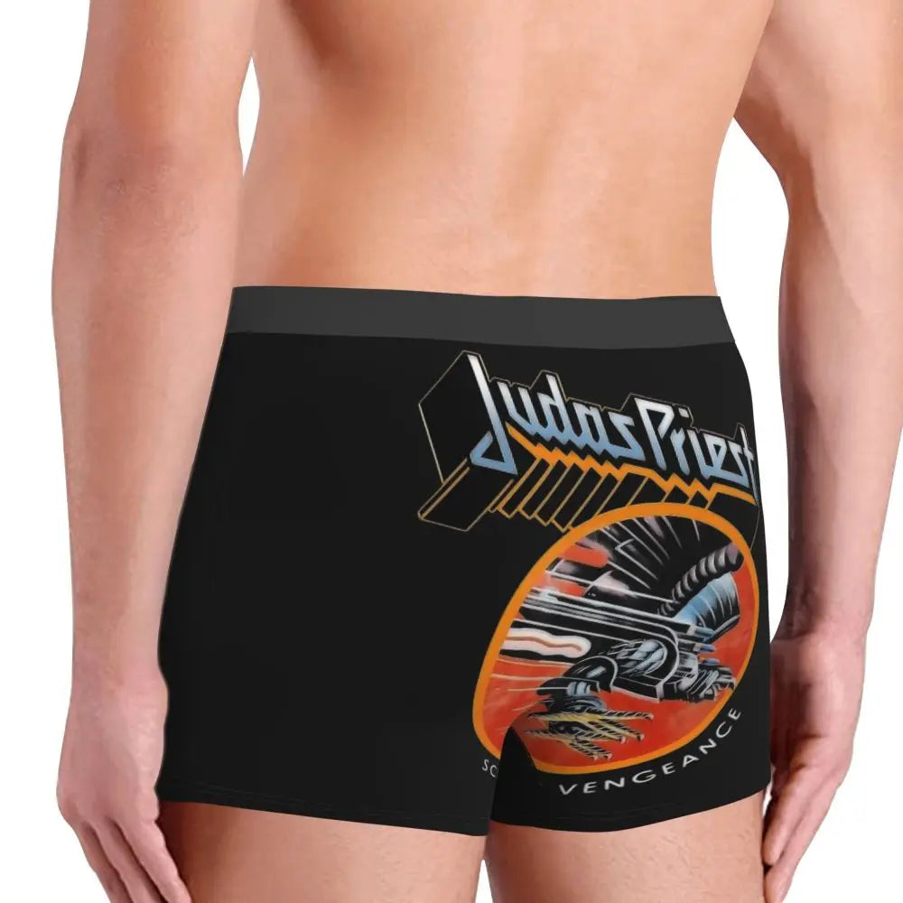 Judas Priest Accessories British Steel Firepower Men Boxer Briefs Breathable Underwear Top Quality Print Shorts Birthday Gifts