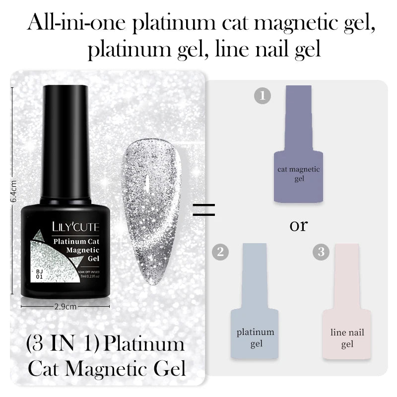 LILYCUTE 7ML Rose Gold Foils Effect Platinum Cat Magnetic Gel Nail Polish Silver Moonlight for Fall Winter Manicure Nail Art Gel