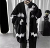 Knit Cardigan Man Black Sweater for Men Contrasting Colors Coats Loose Designer Top Korean Reviews Clothes Open Y2k Fit Casual