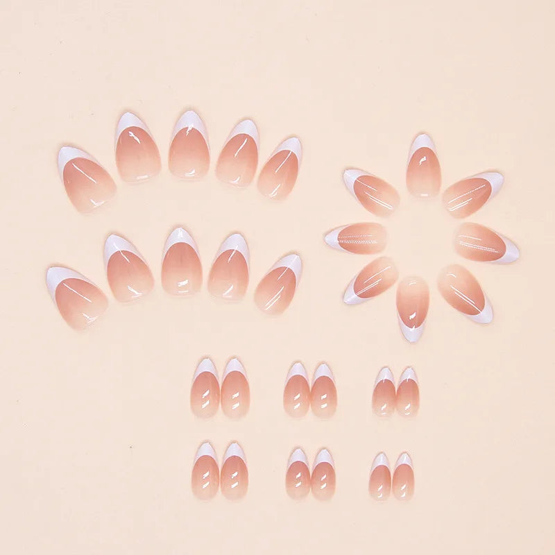 30pcs White French Short Almonds Press on Nails with Glue Medium False Nails for Girls Cheap Decorated Fake Stick-on Nails Tips