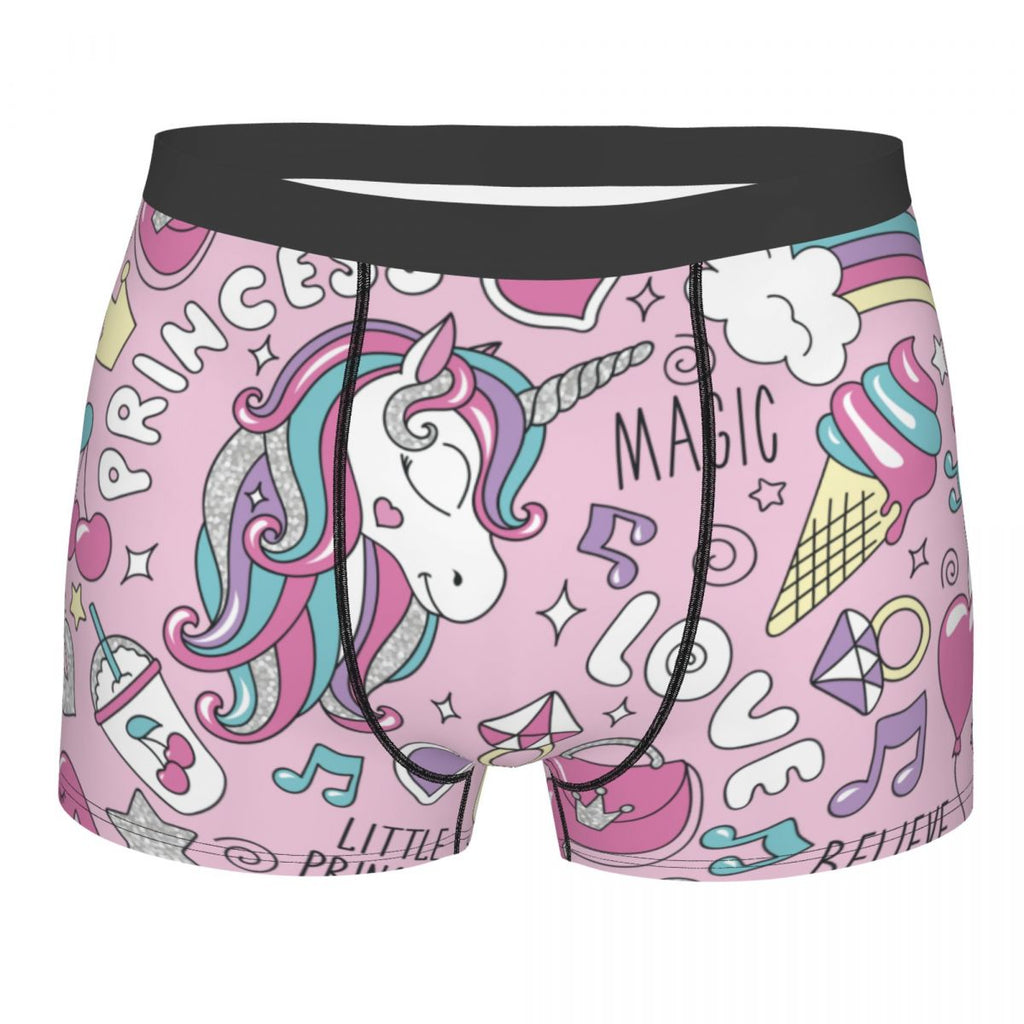 Love Unicorn Princess Mens Underwear Boy Underpants Cotton Panties Shorts Boxer Briefs Men's Underwear Print Gay