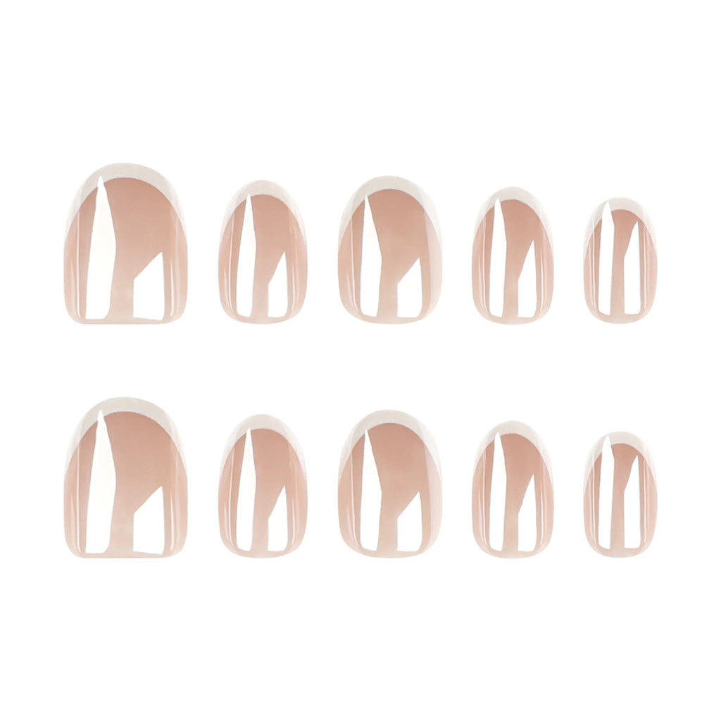 Glossy White French Short Nail Art Classic Simple Wearable Fake Nails Detachable Finished False Nails Press on Nails with Glue