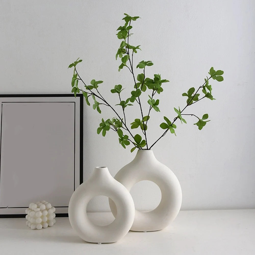 Plastic Circle Vase Donut Shape Living Room Decoration Dry Flower Vase Nordic Style Home Decor Furnishings Vase Room Decor