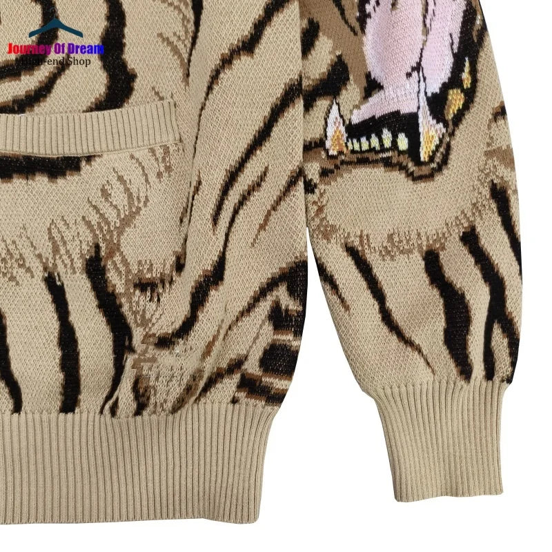 Trend High Street Leopard Print Cotton V-Neck Knit Cardigan Men's Women's Best Quality Casual Sweater
