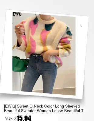 [EWQ] Big Size Fashion Style V-neck Denim Spliced Knitted Sweater Cardigan Loose Women’s Clothing Winter 2024 Autumn New 16O1104