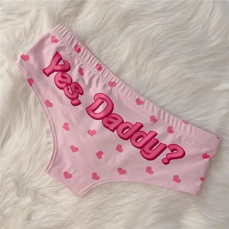 Kawaii 3D Panties Women Underwear Yes Daddy Hearts Funny Print Lovely Push Up Briefs Lingerie Thong for Female