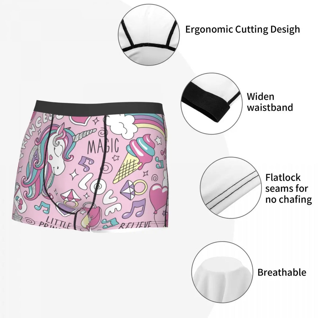 Love Unicorn Princess Mens Underwear Boy Underpants Cotton Panties Shorts Boxer Briefs Men's Underwear Print Gay